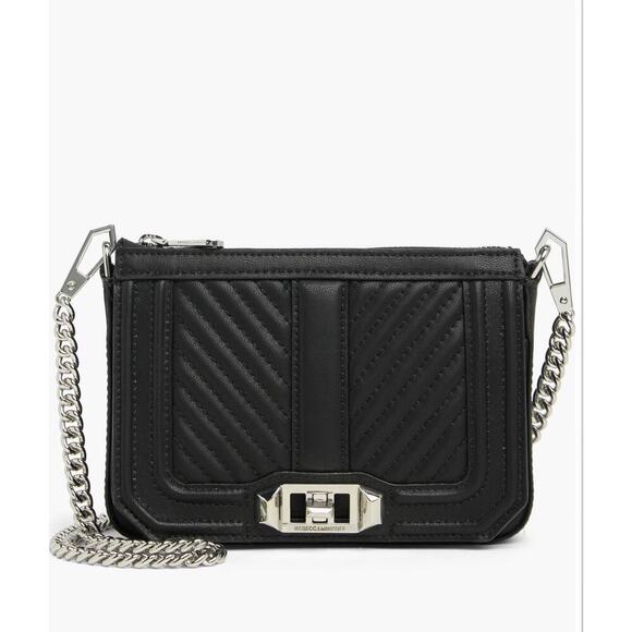 Rebecca Minkoff Small Love Leather crossbody bag black quilt stitching NEW - Picture 1 of 6